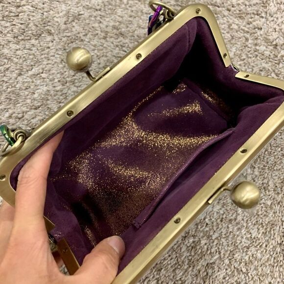 Handmade Genuine Leather Tie-dye Print Kisslock Wristlet/Crossbody & 2 Chains - Picture 14 of 16